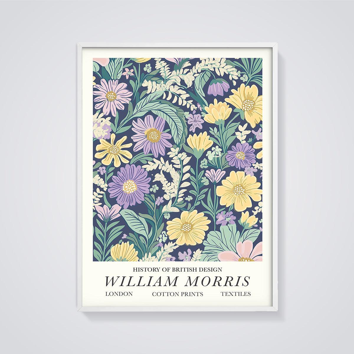 William Morris British Floral Print framed in white on a grey background