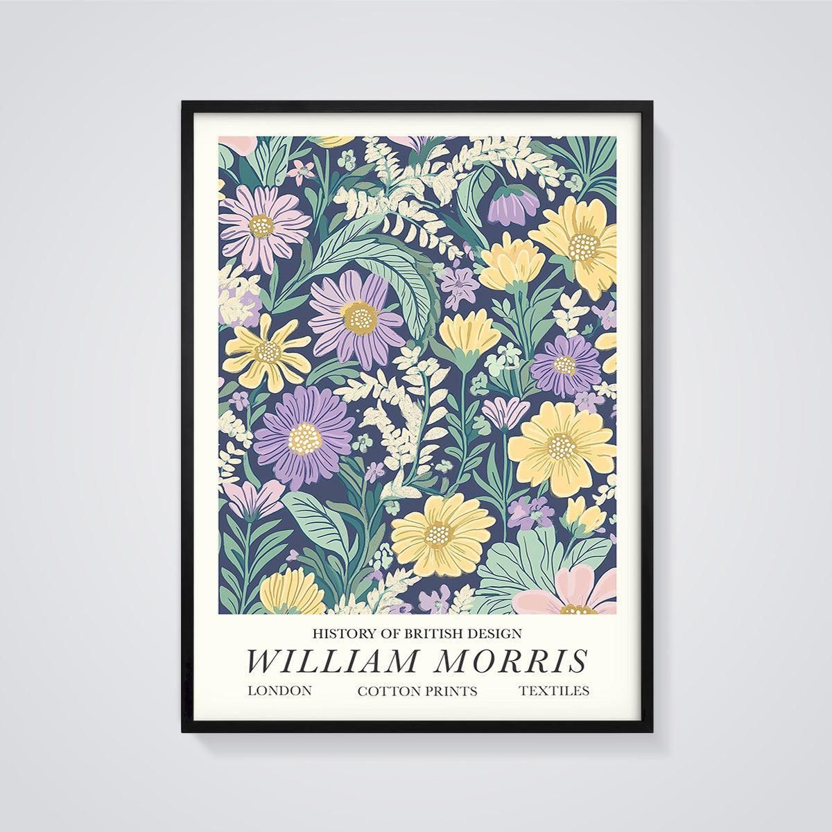 William Morris British Floral Print framed in black on a grey background