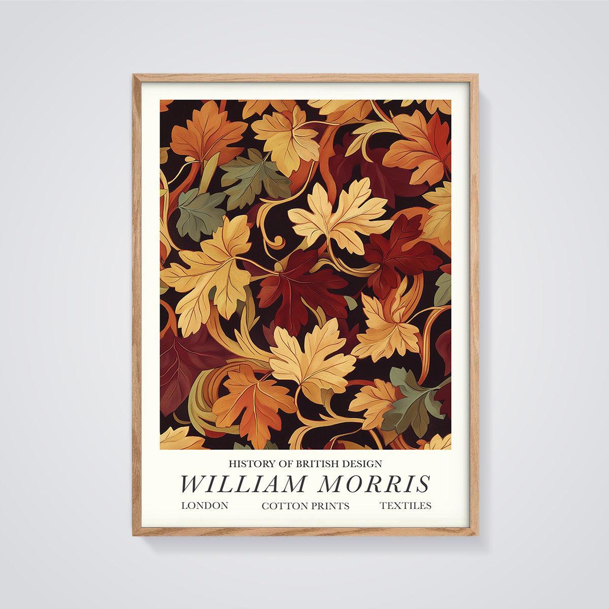 William Morris Cotton Leaves Print framed in oak on a grey background