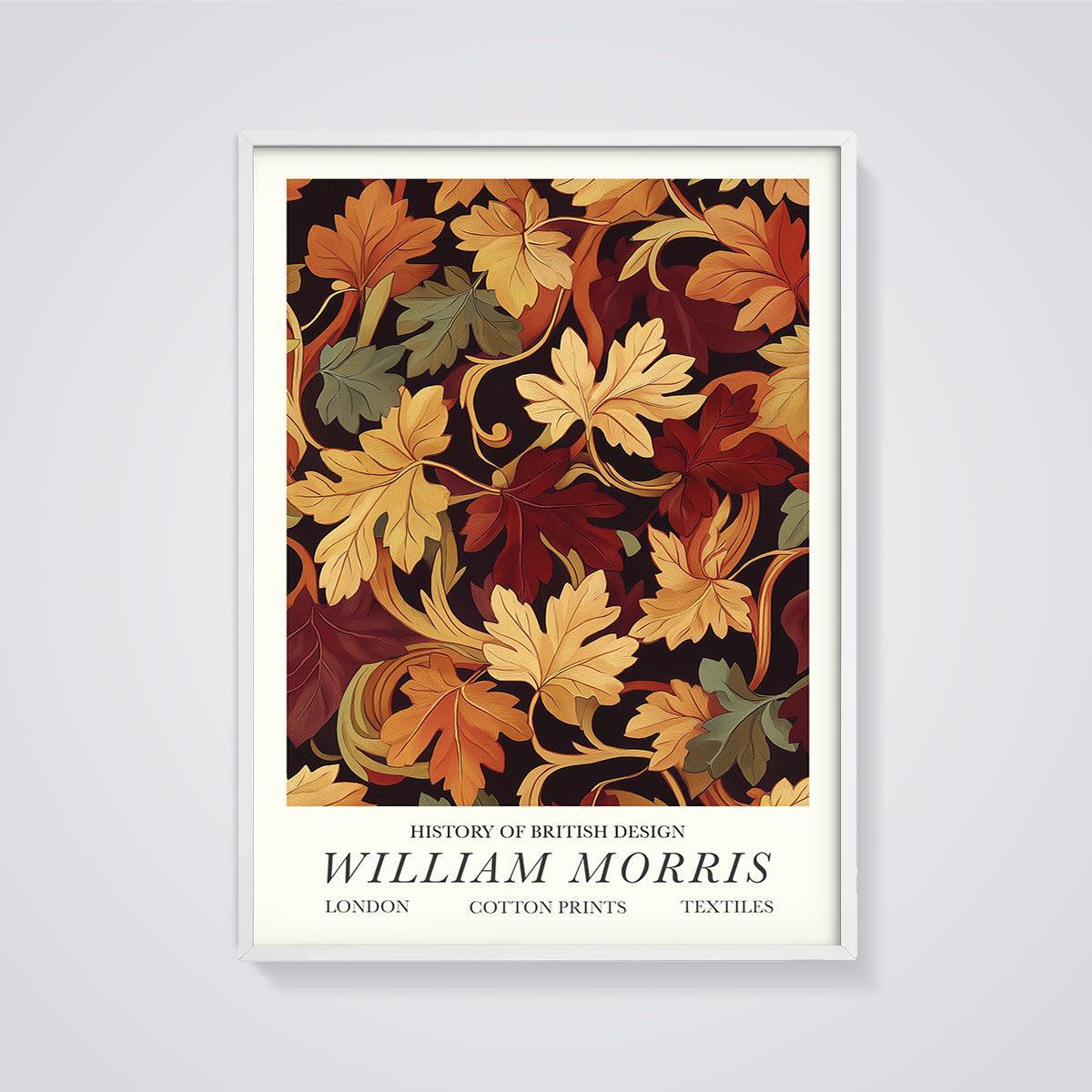 William Morris Cotton Leaves Print framed in white on a grey background