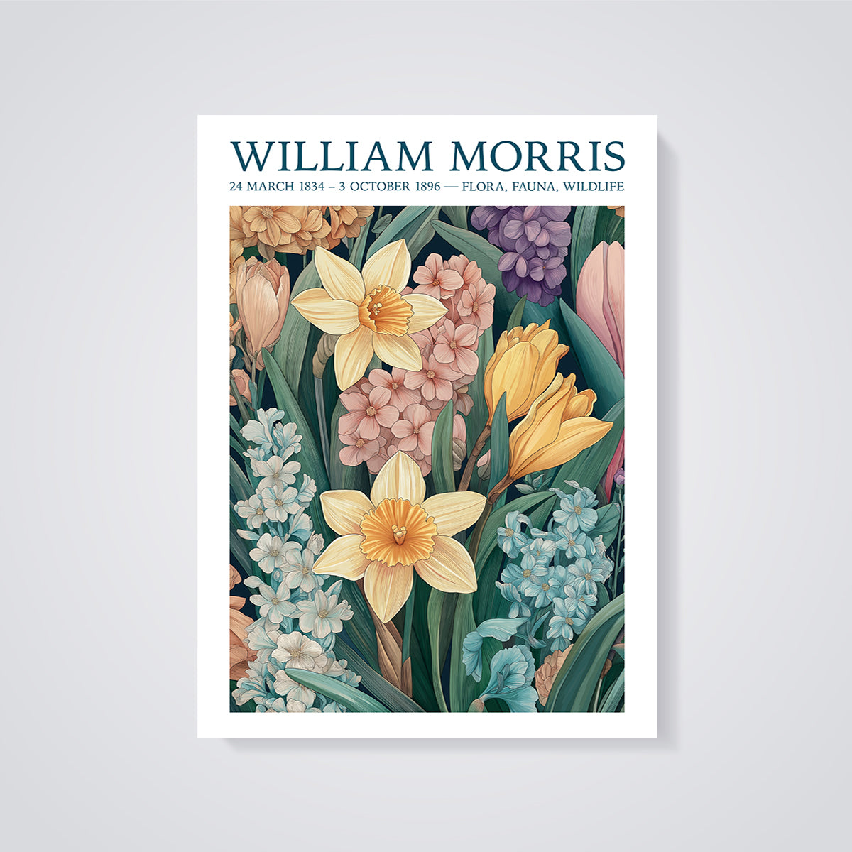 William Morris Flora Fauna Print unframed on a grey background
