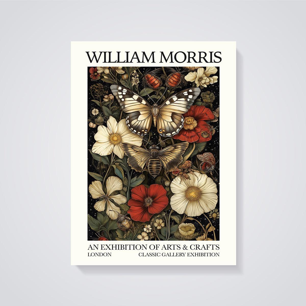 William Morris Floral Butterfly Print unframed on a grey background