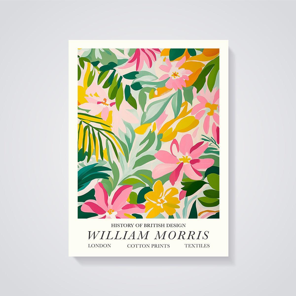 William Morris Floral Cotton Print unframed on a grey background