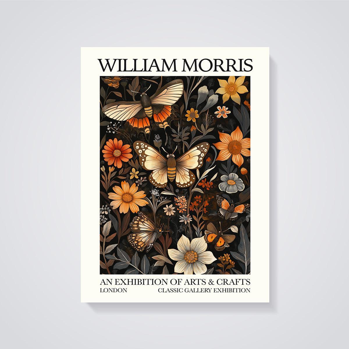 William Morris Floral Moth Print unframed on a grey background