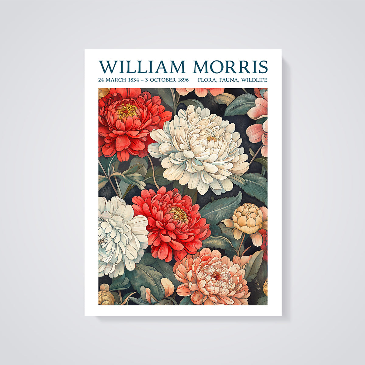 William Morris Floral Pattern Print unframed on a grey background