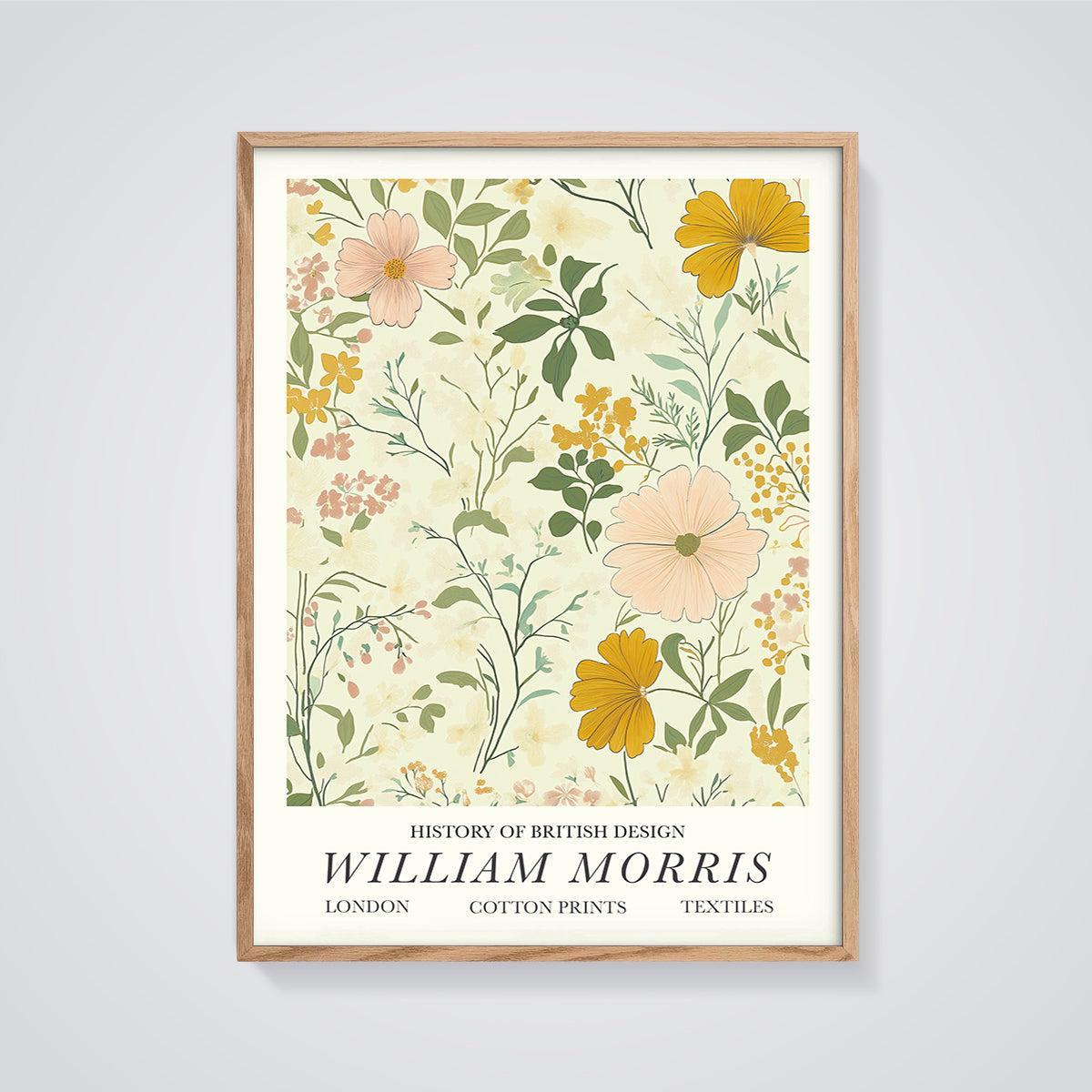 William Morris Floral Print framed in oak on a grey background