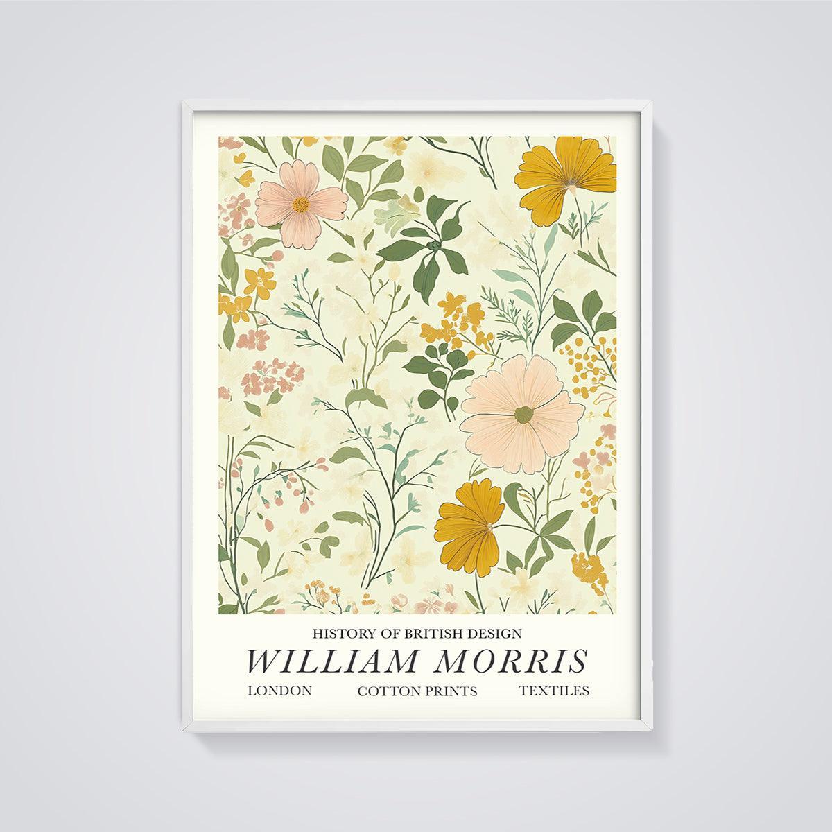 William Morris Floral Print framed in white on a grey background