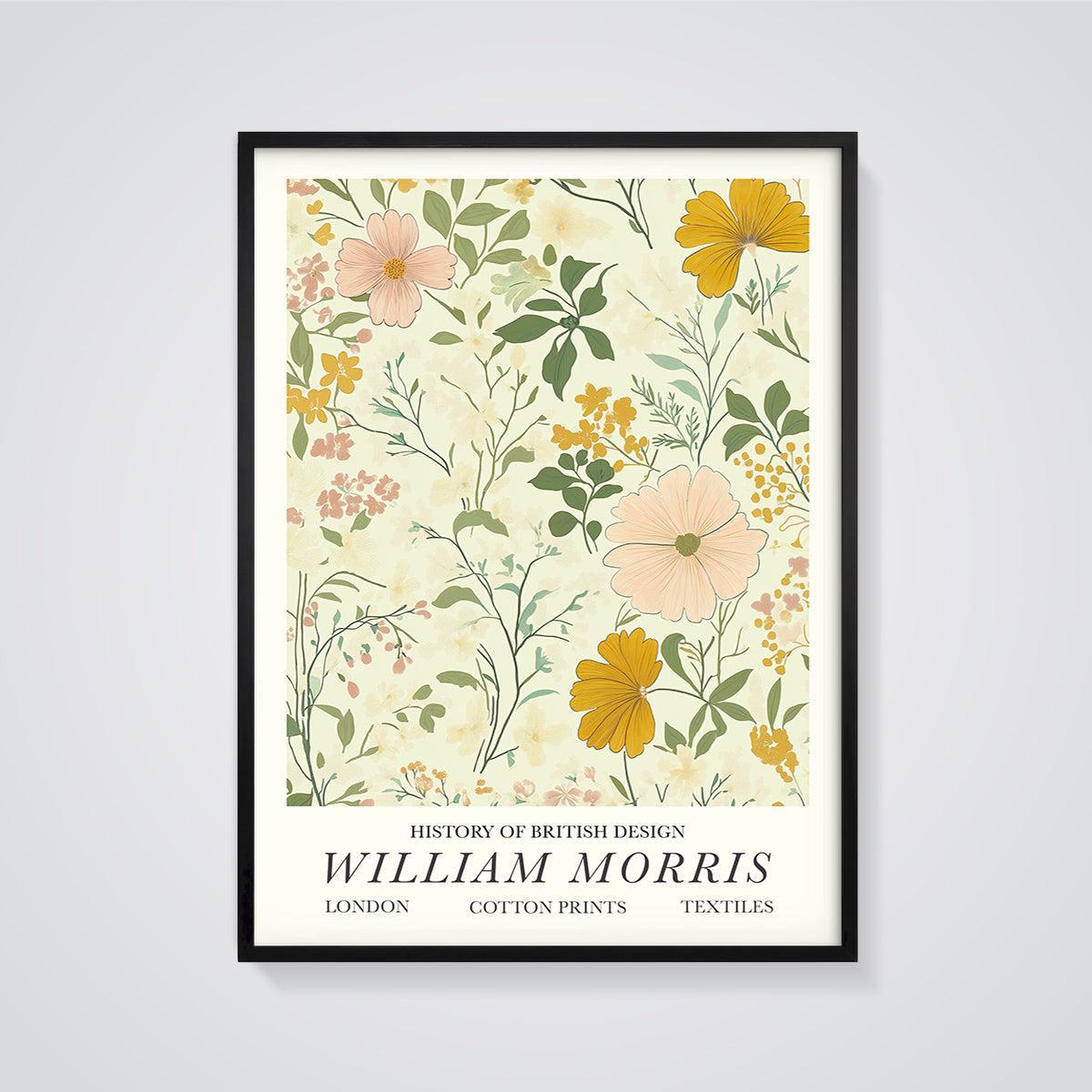 William Morris Floral Print framed in black on a grey background