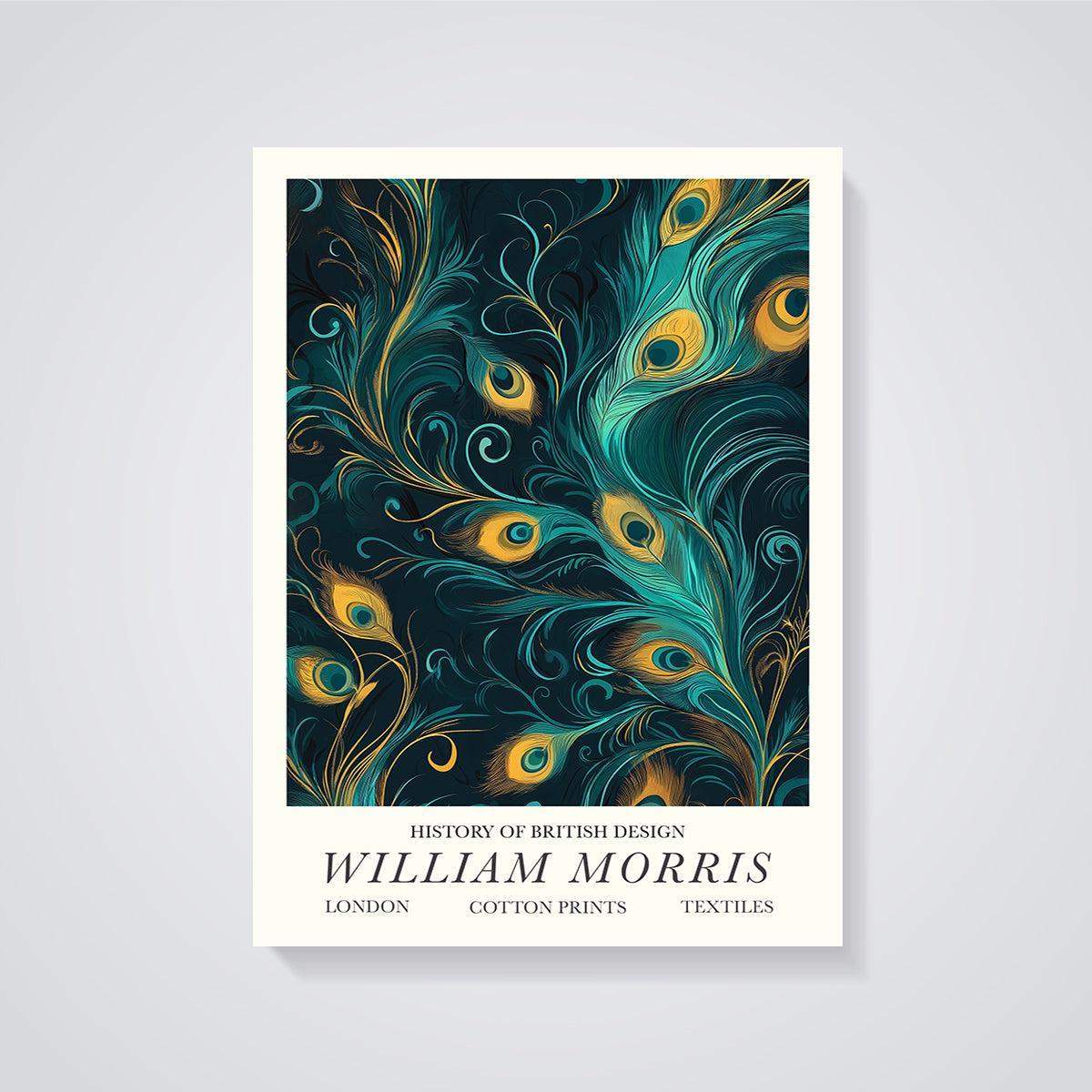 William Morris Peacock Feather Print unframed on a grey background