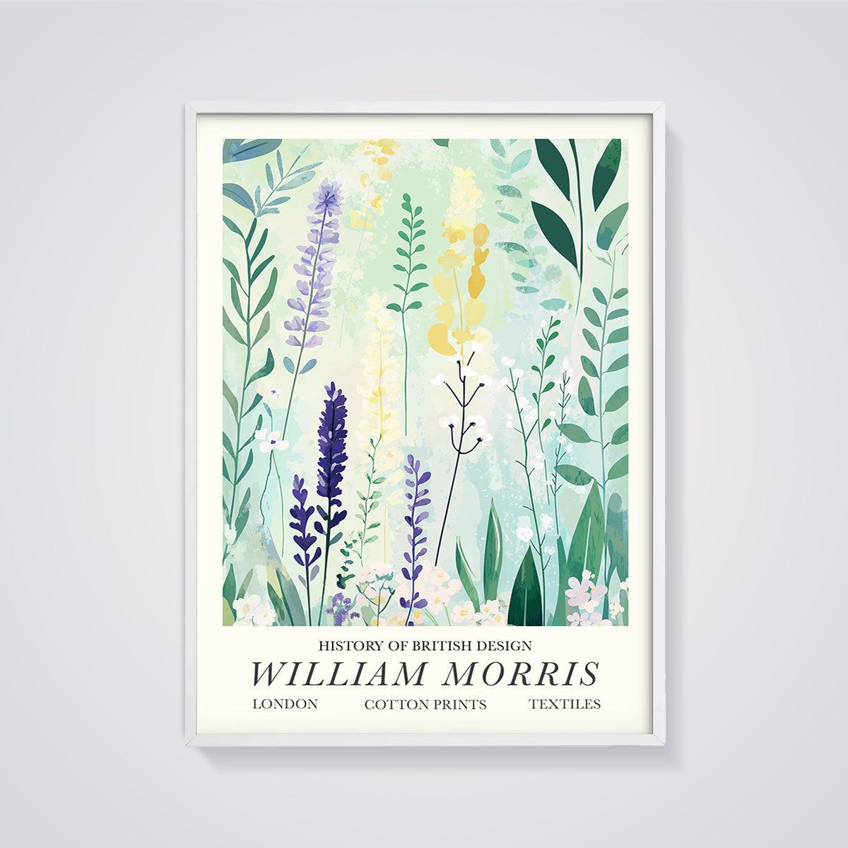 William Morris Wildflower Pattern Print framed in white on a grey background