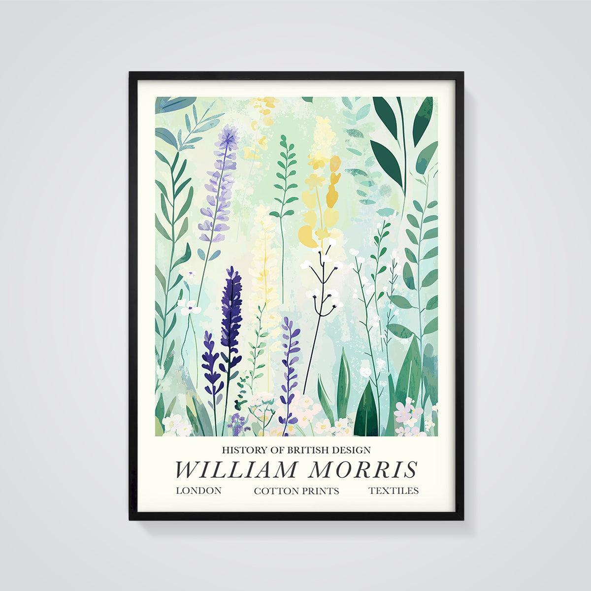 William Morris Wildflower Pattern Print framed in black on a grey background