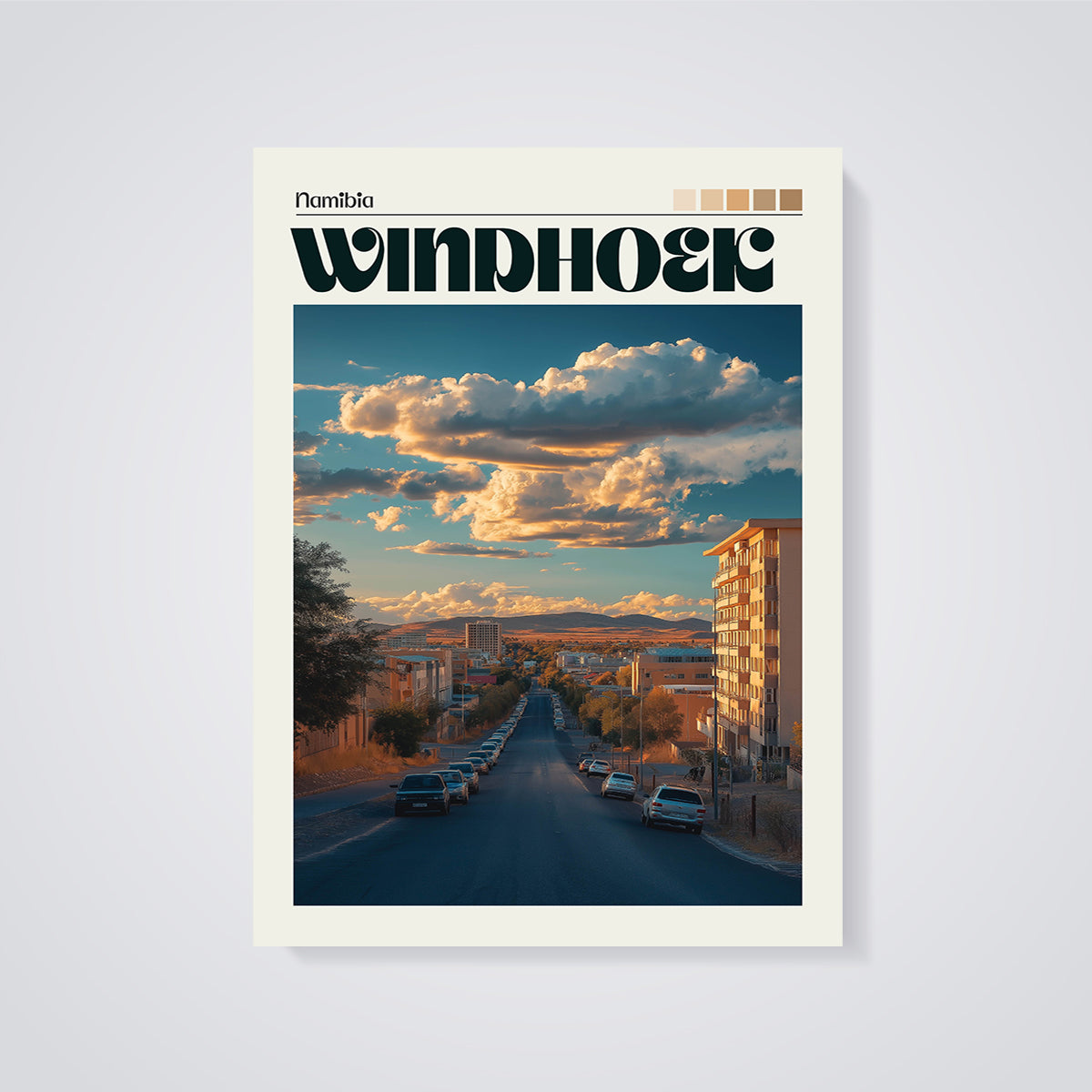 Windhoek Namibia Cityscape Print unframed on a grey background