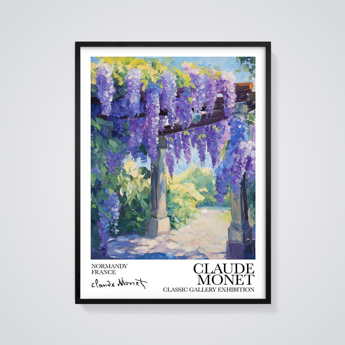 Wisteria Garden Path Print framed in black on a grey background