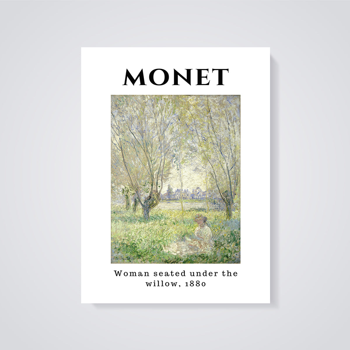 Woman Seated Under the Willow, 1880 Monet Print unframed on a grey background