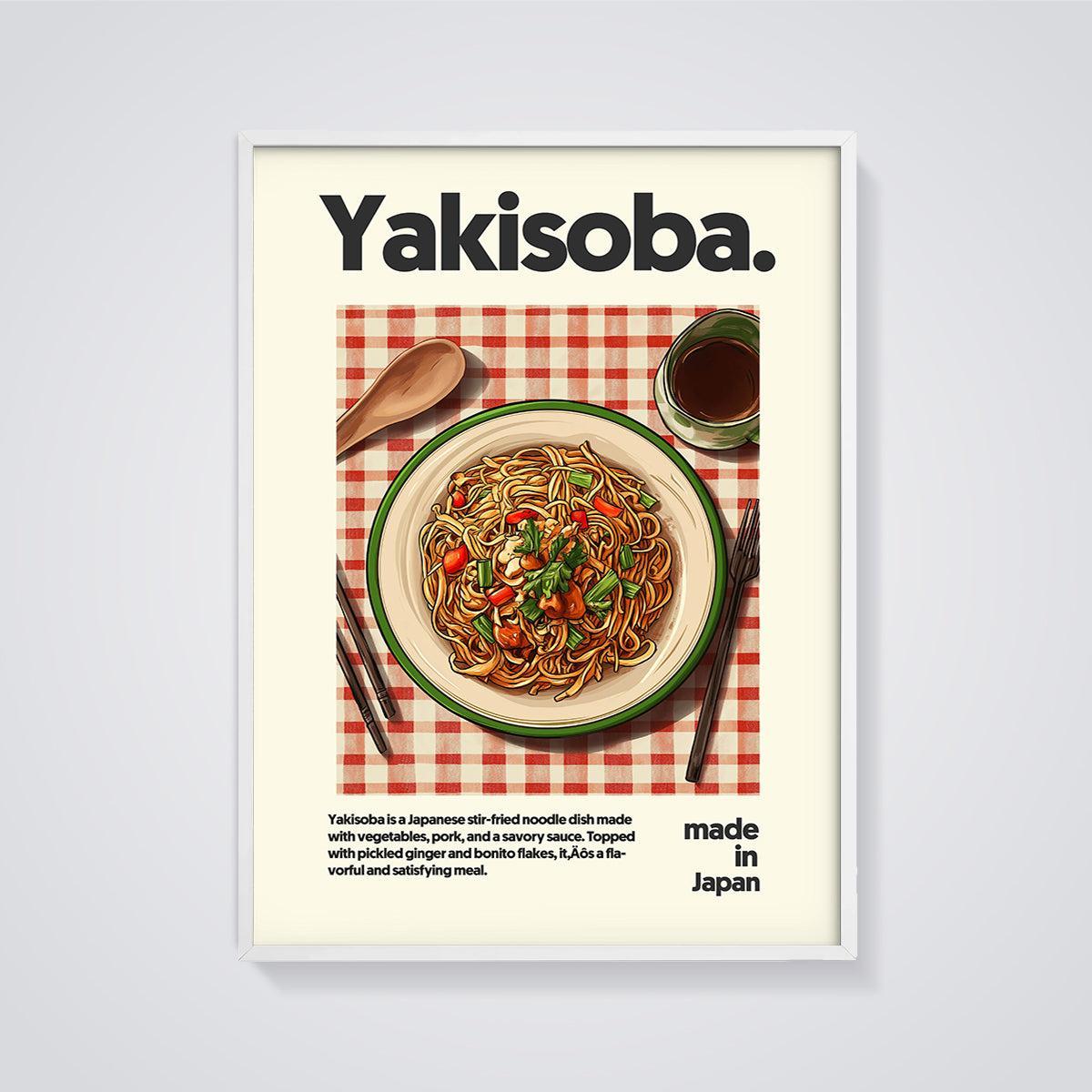 Yakisoba Noodle Dish Print framed in white on a grey background