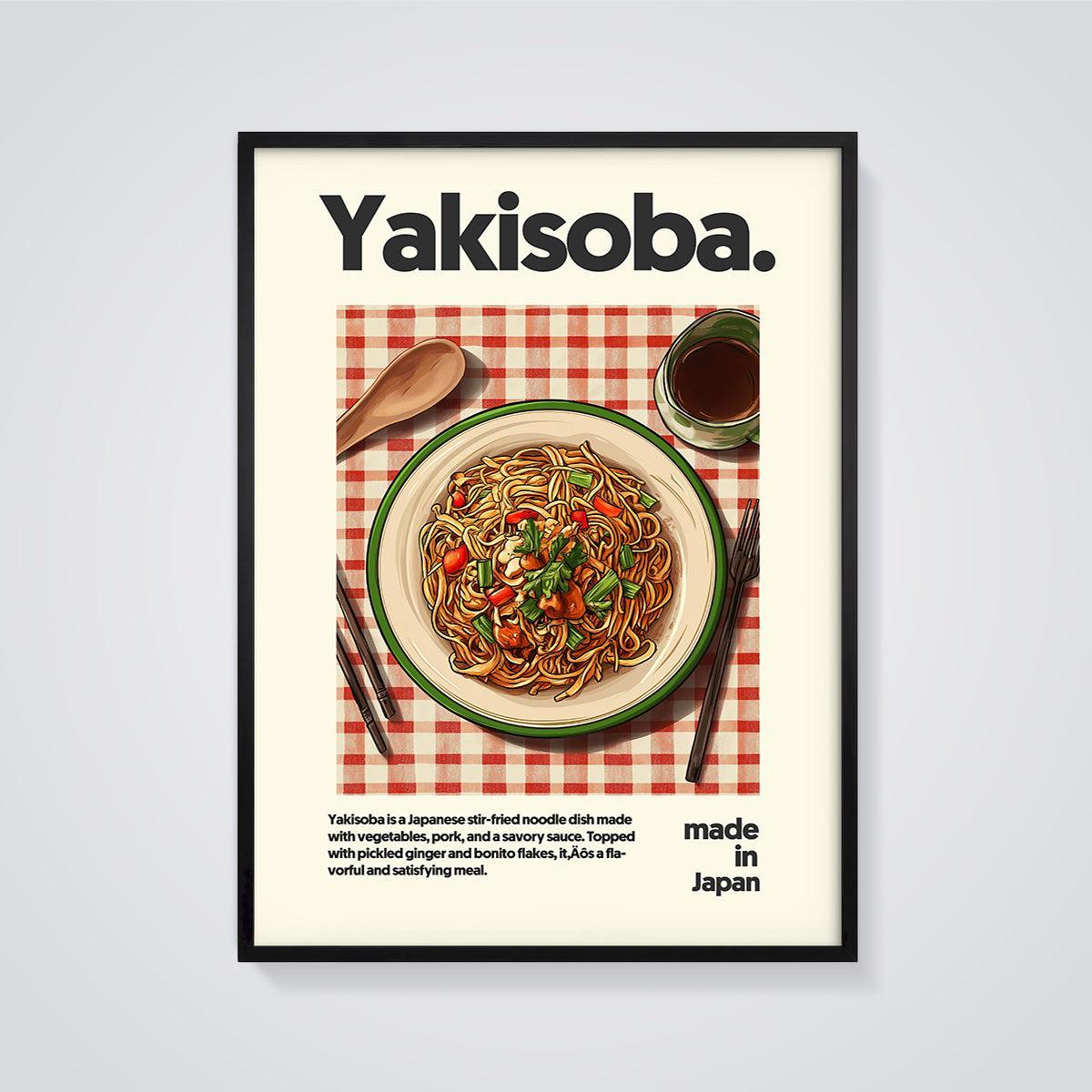 Yakisoba Noodle Dish Print framed in black on a grey background