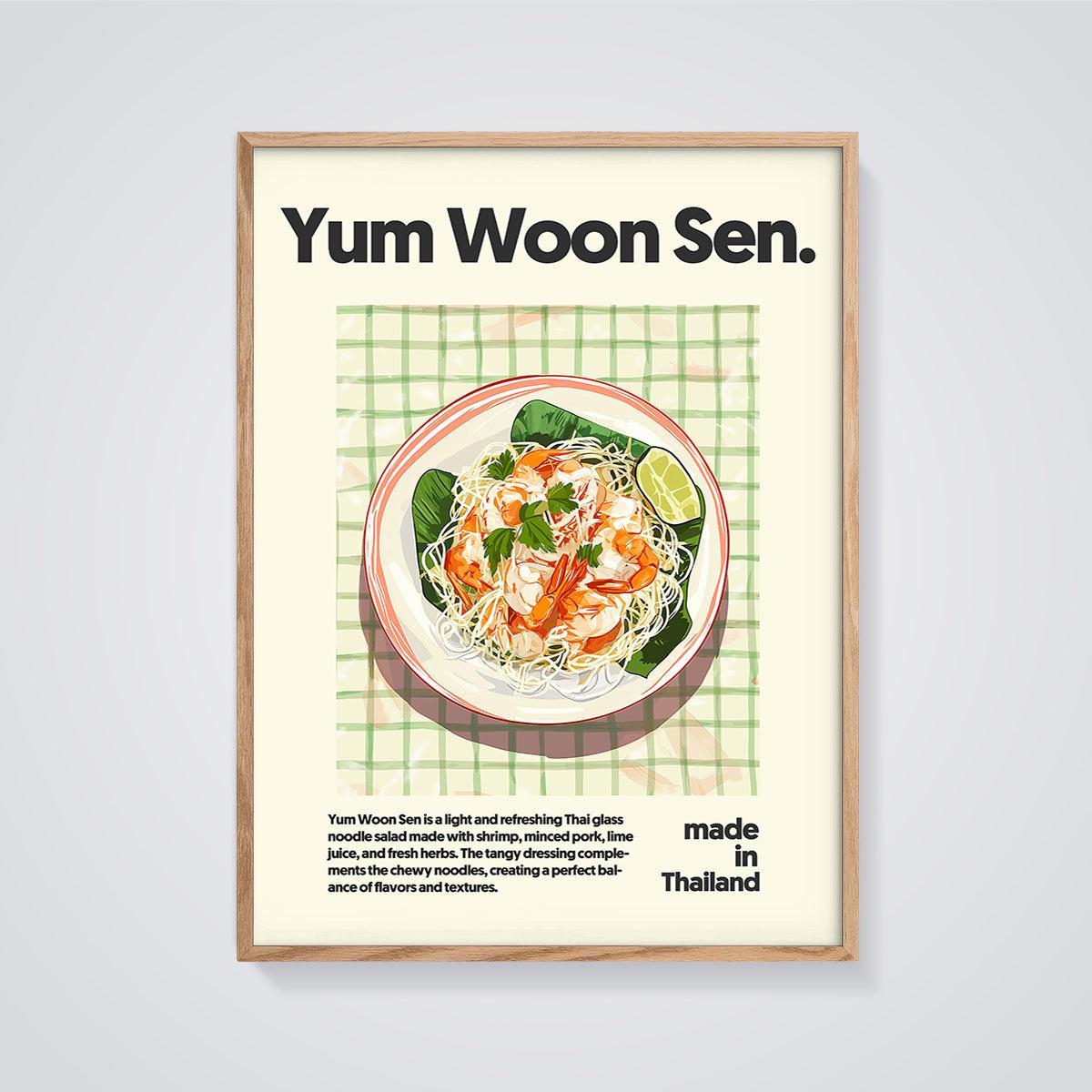 Yum Woon Sen Print framed in oak on a grey background