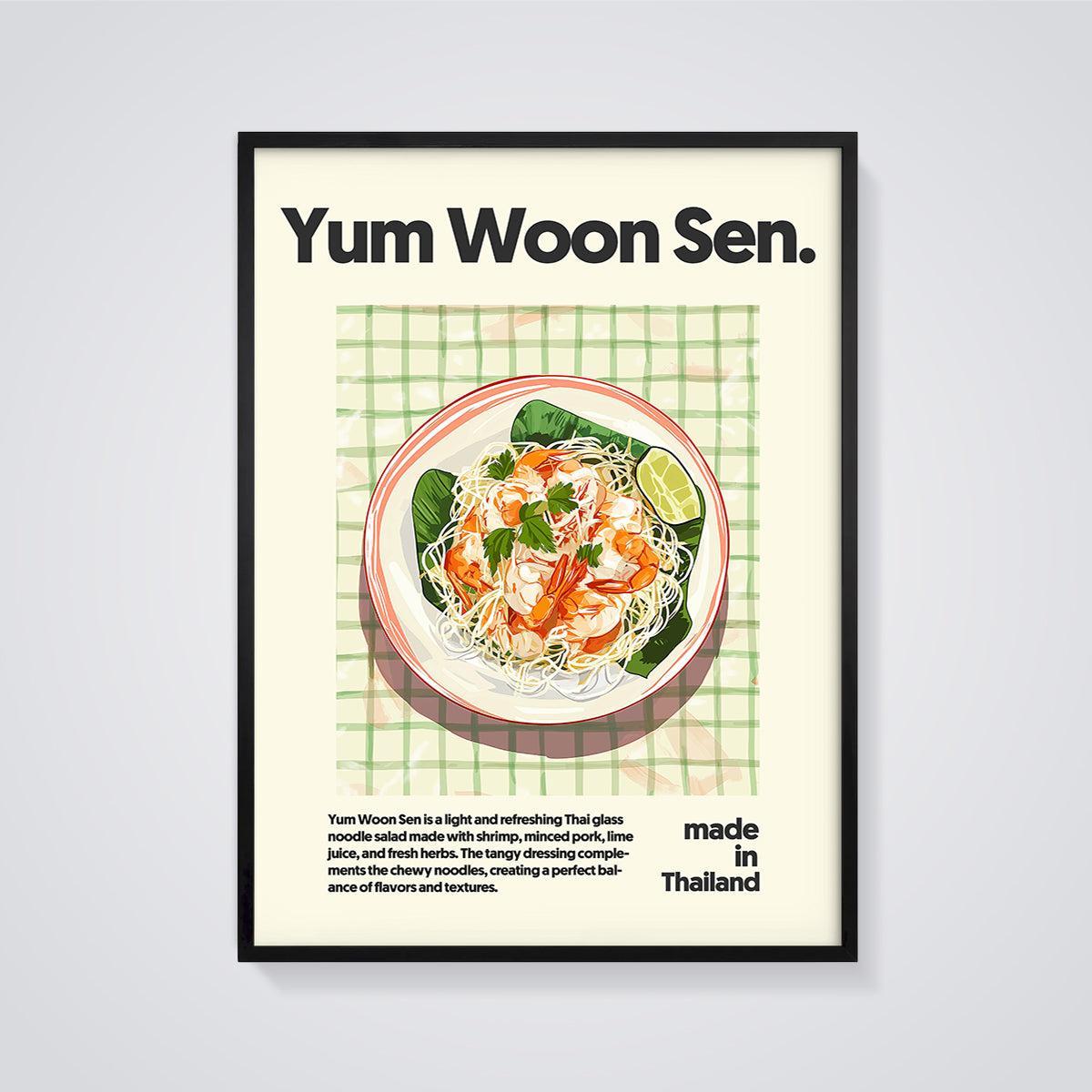 Yum Woon Sen Print framed in black on a grey background