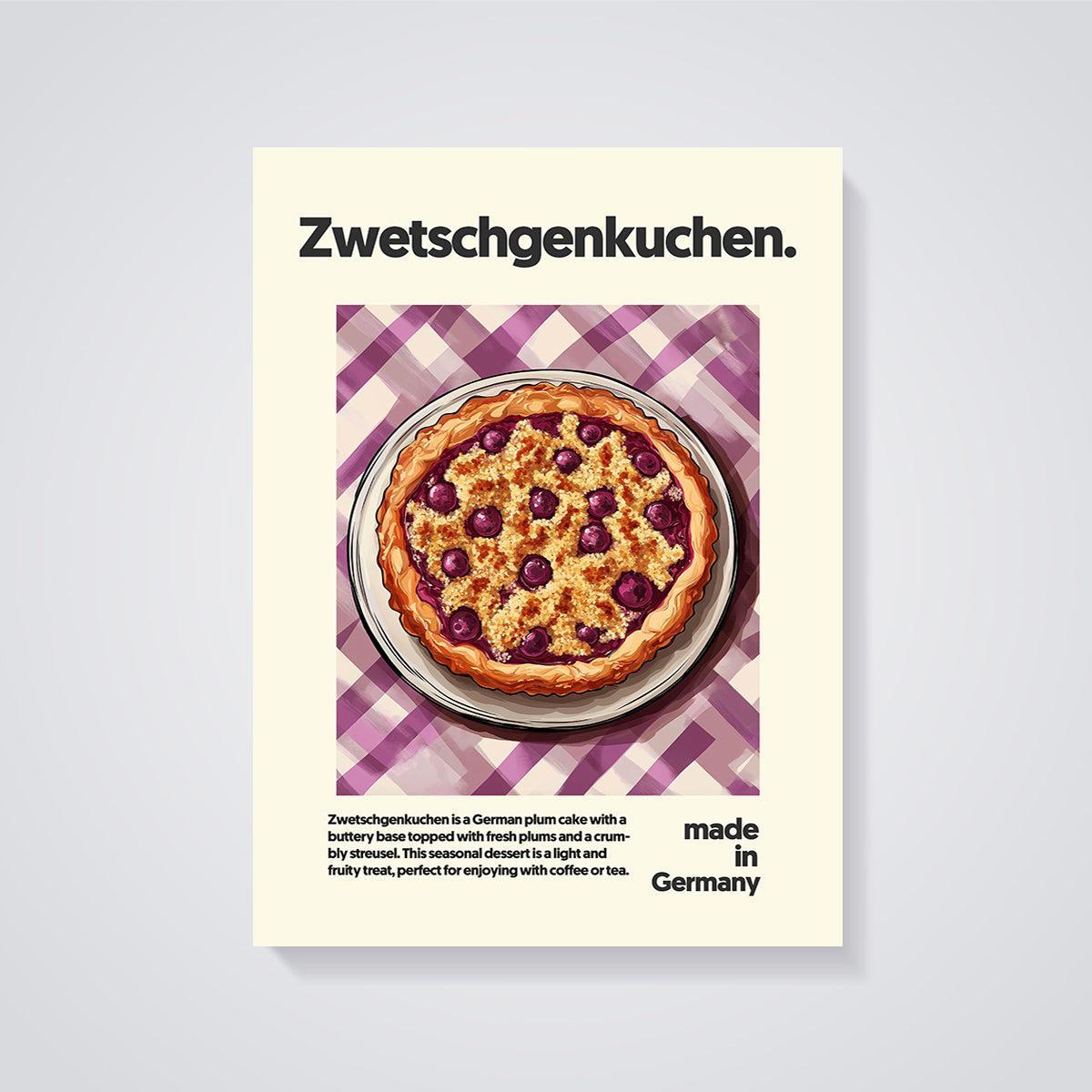 Zwetschgenkuchen Plum Cake Print unframed on a grey background